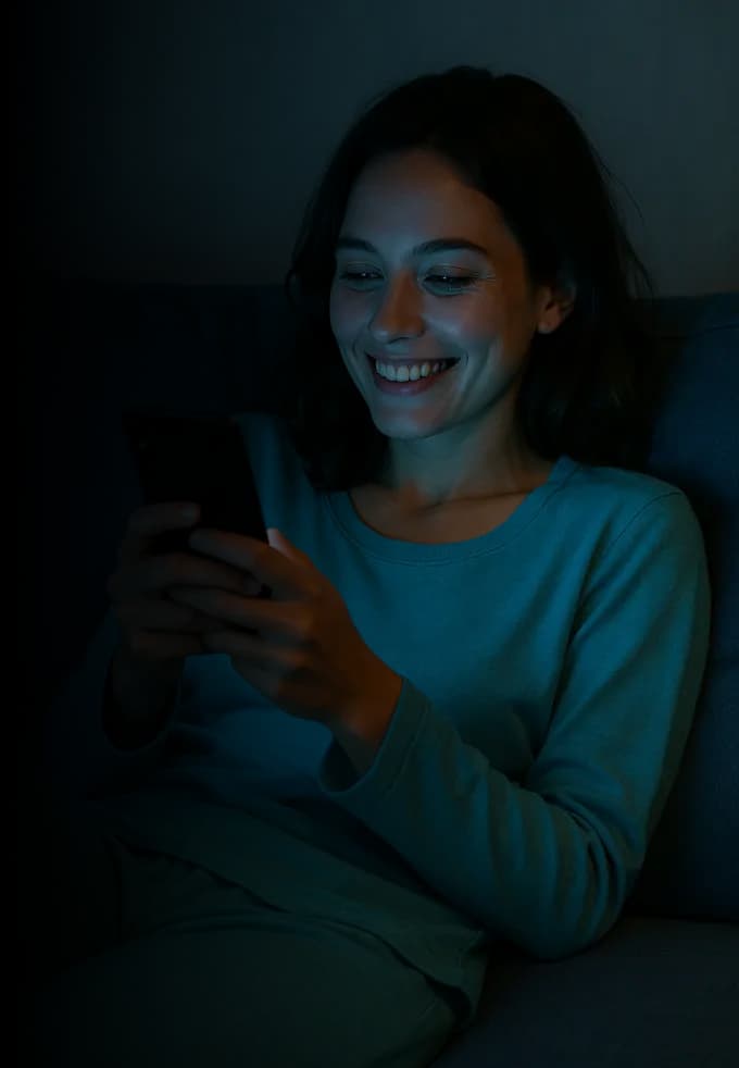 Mujer sonriendo usando celular